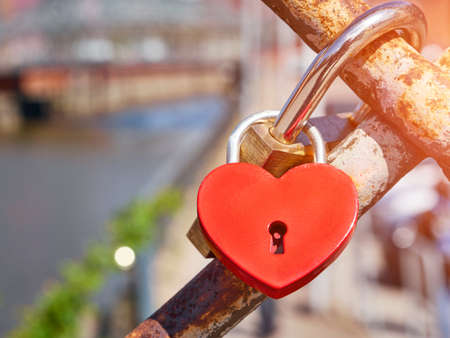 Locks of lovers on the bridge.の写真素材