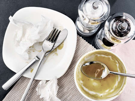 Empty and dirty dish after eating.の写真素材