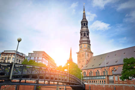 Old bridges and buildings in Speicherstadt. Hamburgの写真素材