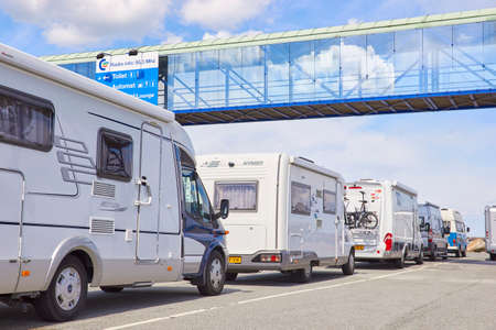 DENMARK, HIRTSHALS- JUNE 05, 2013: Tourist buses traffic jamのeditorial素材
