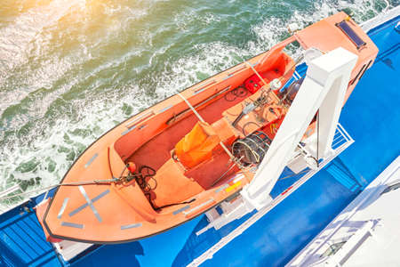 Safety lifeboat on deck of a ship. Top viewの写真素材