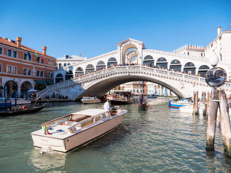 Historical ancient Grand Canal in Venice. Boat trafficのeditorial素材