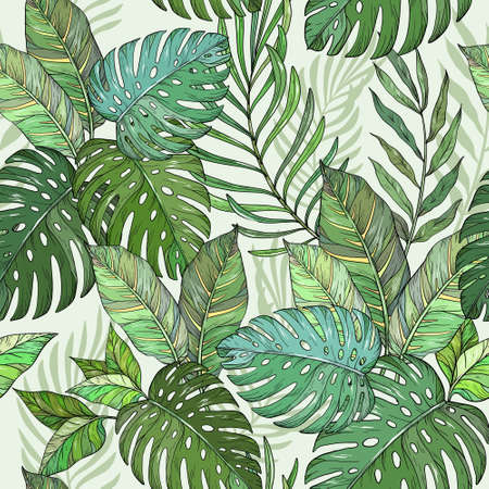Seamless floral pattern, Tropical palm leaves, jungle leavesのイラスト素材