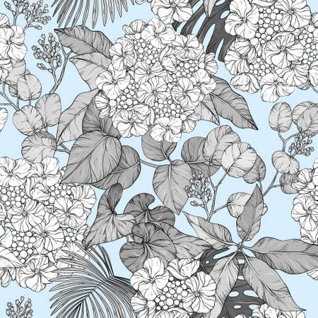 Seamless pattern. Vector hydrangea blue designの写真素材