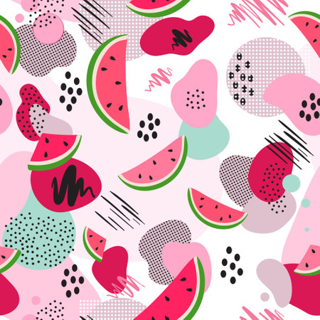 Modern abstract seamless pattern with stylized tropical fruit watermelon.のイラスト素材