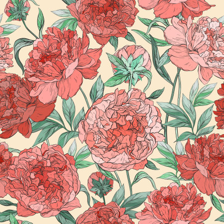 Seamless vintage pattern with bouquet of peoniesのイラスト素材