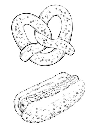 german fast food for oktoberfest. Black and whiteのイラスト素材