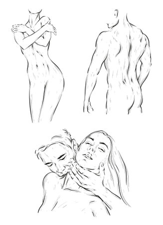 Silhouettes of a beautiful women and menのイラスト素材