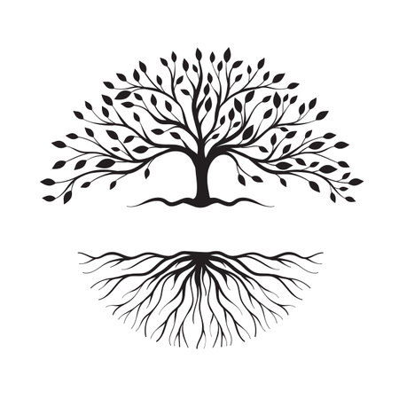 Abstract silhouette of tree and root logoのイラスト素材