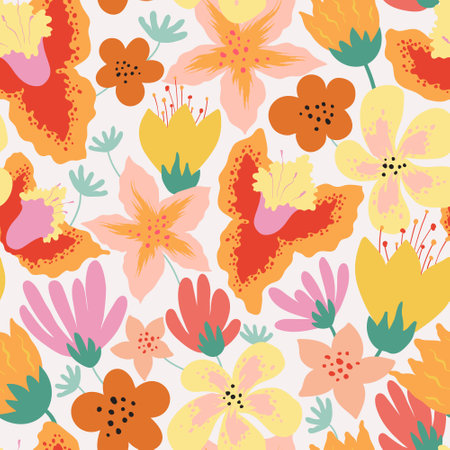 Seamless pattern with colorful abstract flowersのイラスト素材