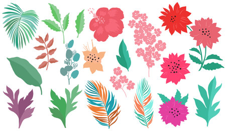 Floral collection. Set of abstract flowersのイラスト素材