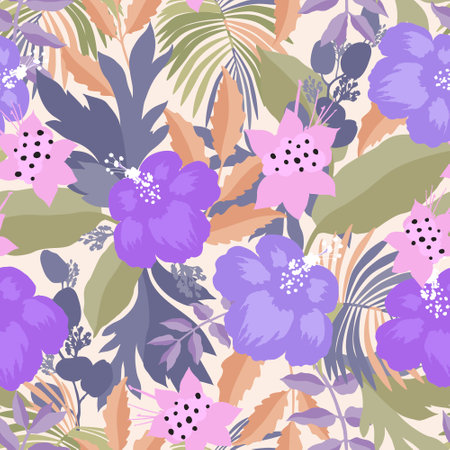 Seamless pattern with pastel violet flowersのイラスト素材