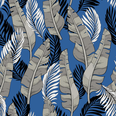 pattern of tropical leaves of palm and bananaのイラスト素材