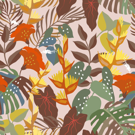 Seamless pattern with retro abstract flowersのイラスト素材