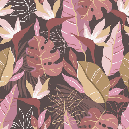 pattern with Bird of Paradise Jungle plantsのイラスト素材