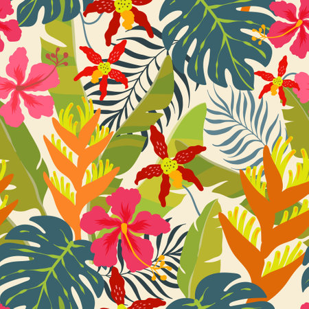 pattern with exotic tropical plantsのイラスト素材