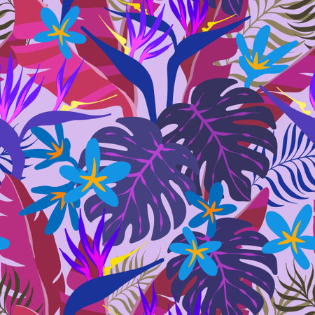 Bird of paradise violet lilac abstract printのイラスト素材