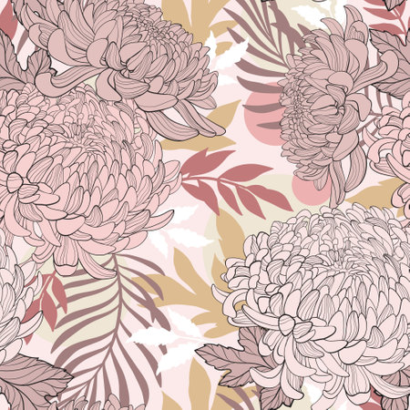 seamless pattern. Japanese elegant chrysanthemumのイラスト素材