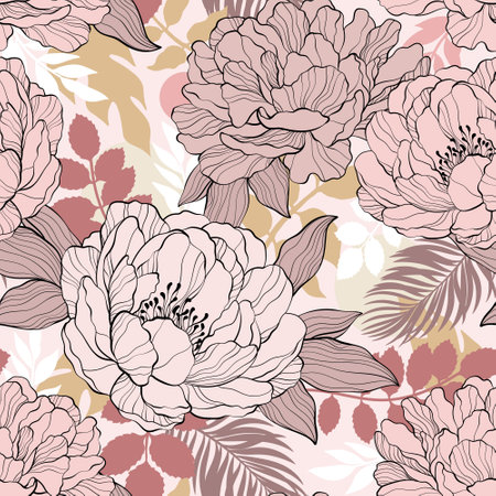 Abstract seamless background with Peony flowersのイラスト素材