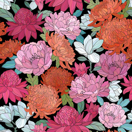 Seamless pattern with various flowers.の写真素材