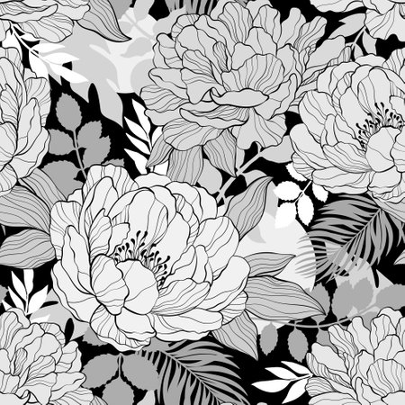 Abstract background with Peony, Black and whiteのイラスト素材