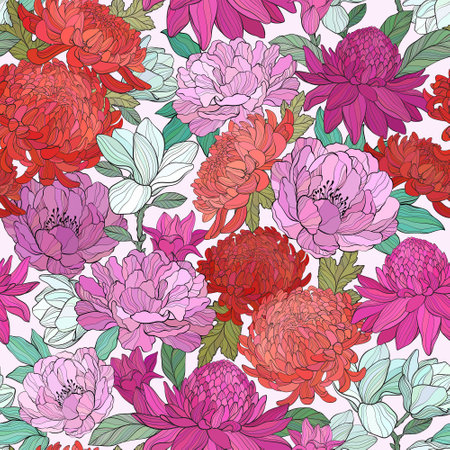 Seamless pattern with various flowers.の写真素材