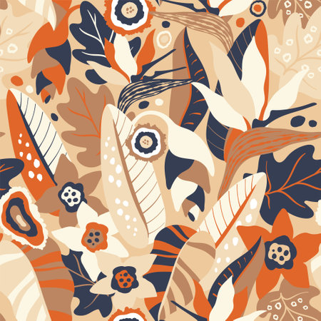 Abstract Bird of Paradise Jungle plants patternのイラスト素材