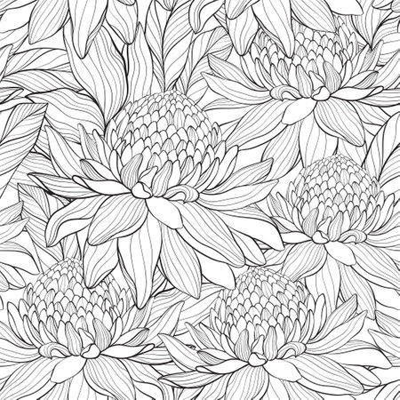 Outline pattern with Torch ginger flowersのイラスト素材