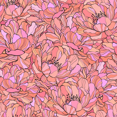 textured seamless pattern design with peonyのイラスト素材