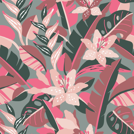 Seamless abstract Jungle plants design.のイラスト素材