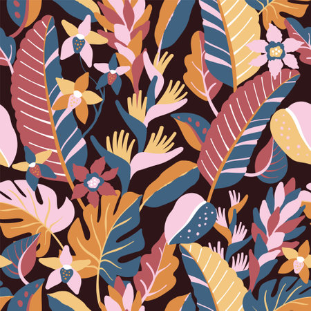 pattern with exotic tropical plantsのイラスト素材