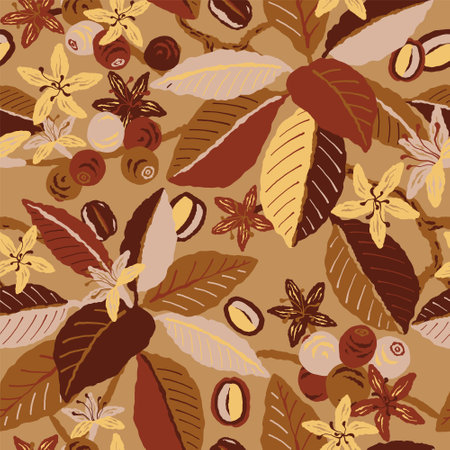 Hand drawn coffee plants seamless design.のイラスト素材