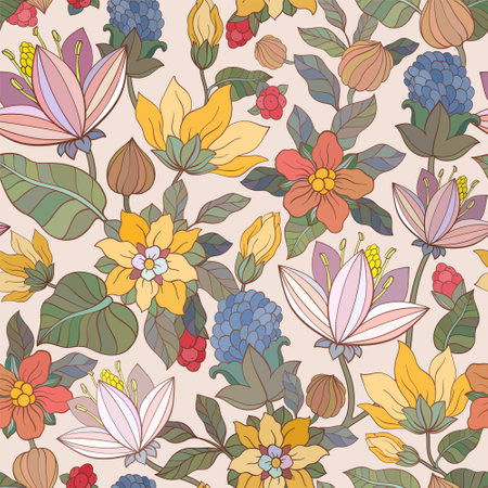 Blooming meadow seamless pattern. Plant backgroundのイラスト素材