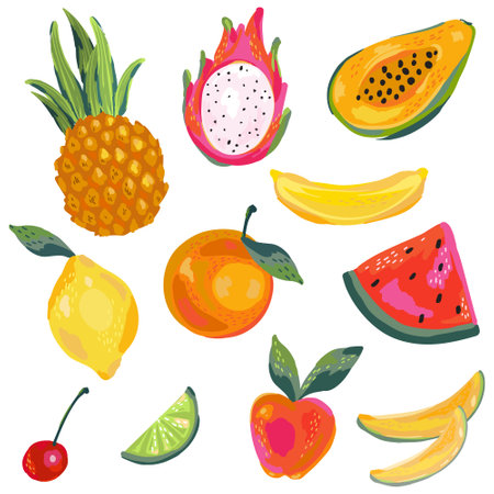 Set of vector elements, tropical citrus fruitsのイラスト素材