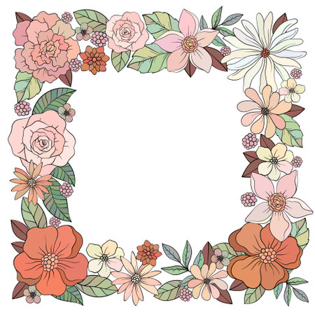 floral square frame with wild flowersのイラスト素材