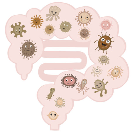 bacteria inside the human intestine, gut microbiomeのイラスト素材