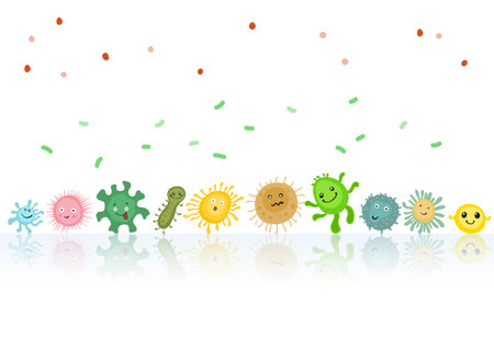 cartoon-style gut bacteria on white background, microbiomeのイラスト素材