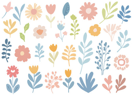 flowers and leaves in a whimsical and playful styleのイラスト素材