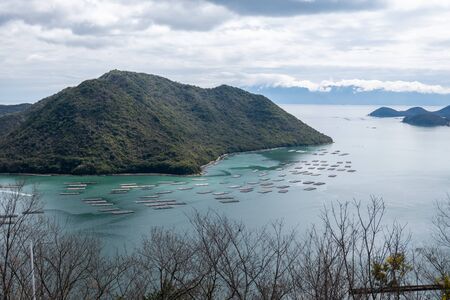 Oyster culture raft - Hinase, Japanの写真素材