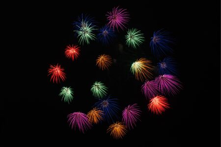 Fireworks in the night sky - Himeji, Japanの写真素材