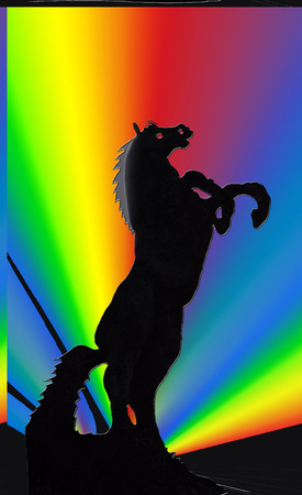 Rearing horse on multi colored backgroundの写真素材