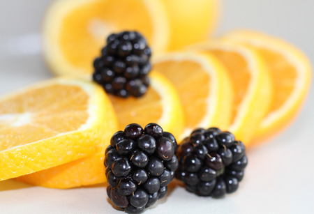 Sliced orange and blueberriesの写真素材