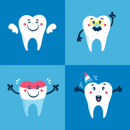Dental collection for your design. Vector Illustrations for children dentistry and kids about toothache, care and treatmentのイラスト素材