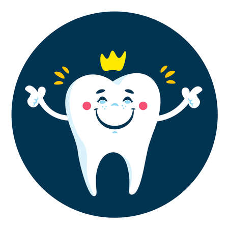 Cartoon clean tooth on blue background, clearing tooth processのイラスト素材