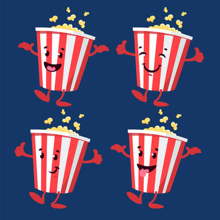 Red striped box with hands and legs emoticon setのイラスト素材