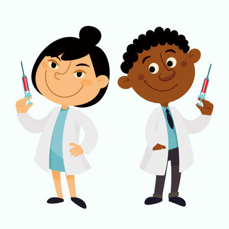 Set of doctor cartoon characters. Medical staff team concept in hospitalのイラスト素材