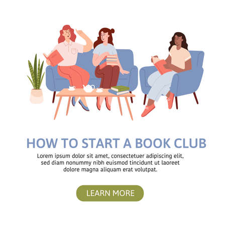 Landing page template good for library or reading book clubs, fan club of traditional reading, discussion groupsのイラスト素材