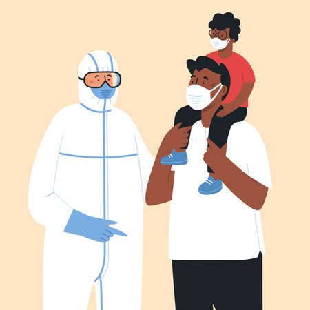 Family wearing protective Medical mask for prevent viru Covid-19のイラスト素材