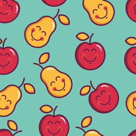 Seamless pattern with cute elements apple and pearのイラスト素材