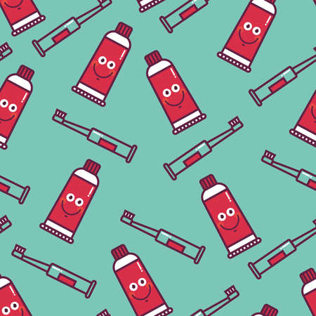 Kids oral care vector set. Seamless pattern with dental elementsのイラスト素材